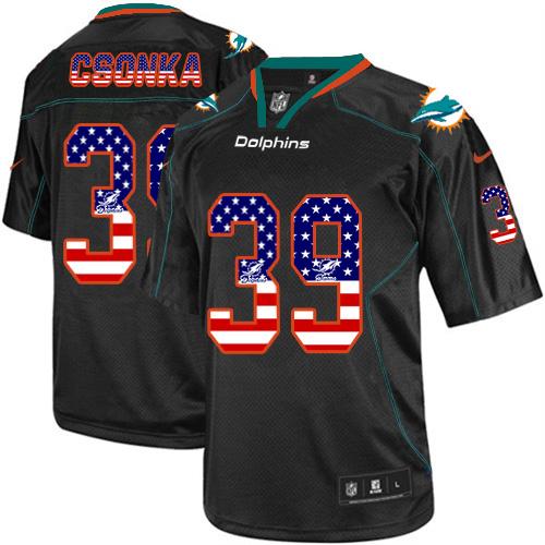 Nike Dolphins #39 Larry Csonka Black Men's Stitched NFL Elite USA Flag Fashion Jersey