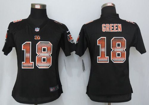 Women's Nike Bengals #18 A.J. Green Black Team Color Stitched NFL Strobe Jersey