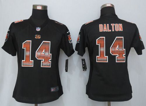 Women's Nike Bengals #14 Andy Dalton Black Team Color Stitched NFL Strobe Jersey