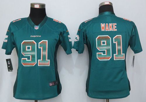 Women's Nike Dolphins #91 Cameron Wake Aqua Green Team Color Stitched NFL Strobe Jersey