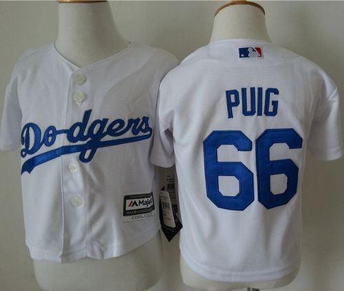 Toddler Dodgers #66 Yasiel Puig White Cool Base Stitched Baseball Jersey