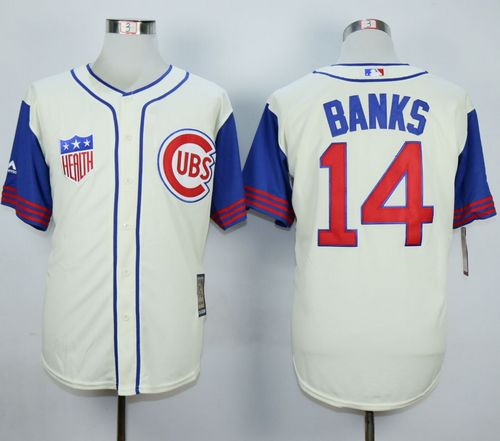 Cubs #14 Ernie Banks Cream Blue 1942 Turn Back The Clock Stitched Baseball Jersey