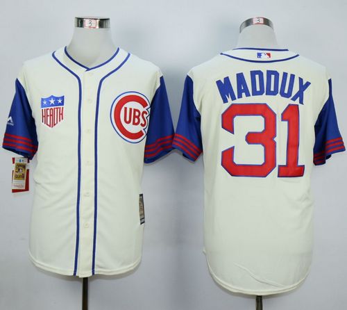 Cubs #31 Greg Maddux Cream Blue 1942 Turn Back The Clock Stitched Baseball Jersey