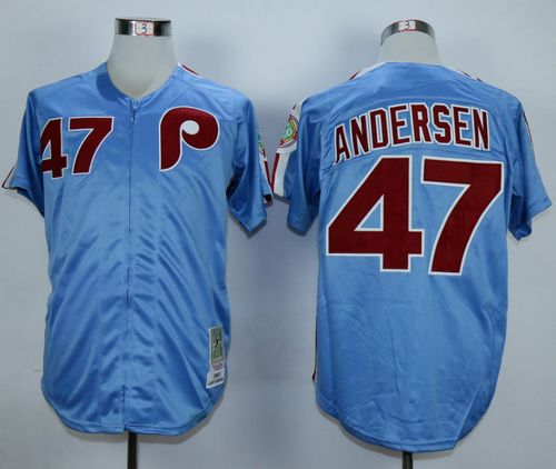 Phillies #47 Larry Andersen Blue Mitchell And Ness Throwback Stitched Baseball Jersey