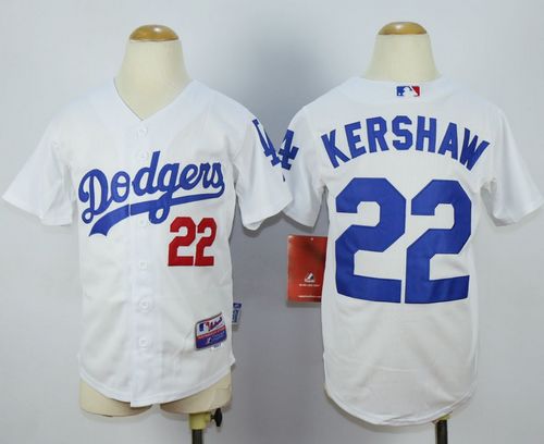 Youth Dodgers #22 Clayton Kershaw White Cool Base Stitched Baseball Jersey