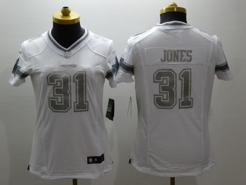 Women's Nike Cowboys #31 Byron Jones White Stitched NFL Limited Platinum Jersey
