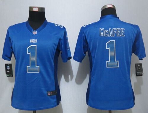 Women's Nike Colts #1 Pat McAfee Royal Blue Team Color Stitched NFL Elite Strobe Jersey