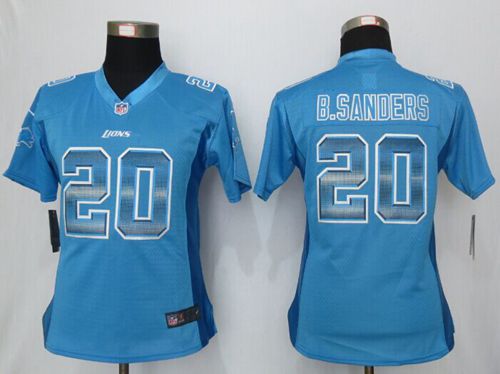 Women's Nike Lions #20 Barry Sanders Light Blue Team Color Stitched NFL Elite Strobe Jersey