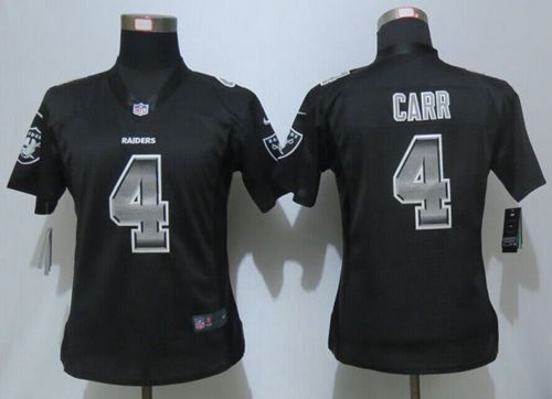 Women's Nike Raiders #4 Derek Carr Black Team Color Stitched NFL Elite Strobe Jersey