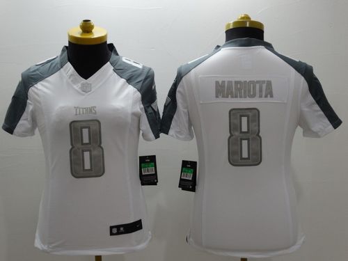 Women's Nike Titans #8 Marcus Mariota White Stitched NFL Limited Platinum Jersey