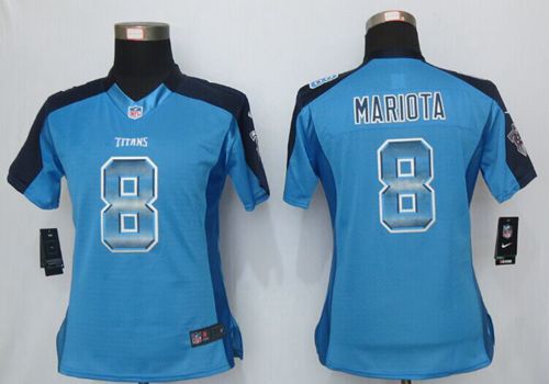 Women's Nike Titans #8 Marcus Mariota Light Blue Team Color Stitched NFL Elite Strobe Jersey