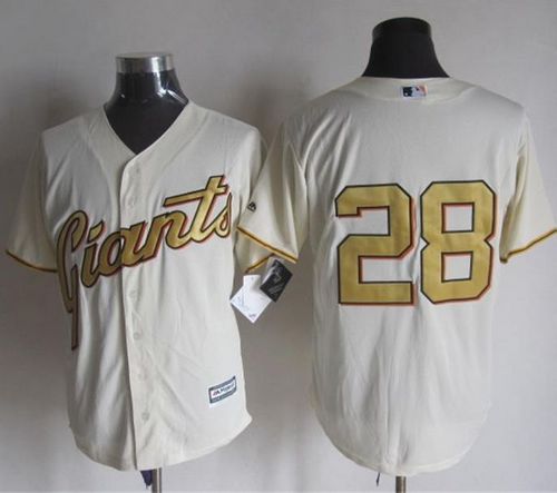 Giants #28 Buster Posey Cream(Gold No.) New Cool Base Stitched Baseball Jersey