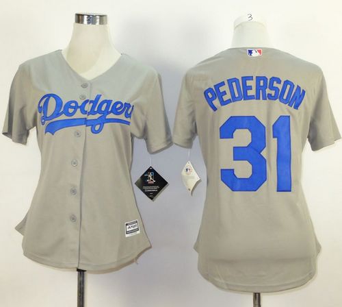 Women's Dodgers #31 Joc Pederson Grey Alternate Road Stitched Baseball Jersey