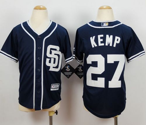 Youth Padres #27 Matt Kemp Navy Blue Alternate 1 Stitched Baseball Jersey