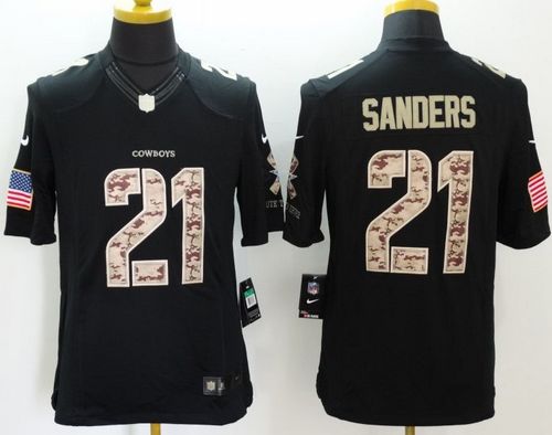 Nike Cowboys #21 Deion Sanders Black Men's Stitched NFL Limited Salute to Service Jersey