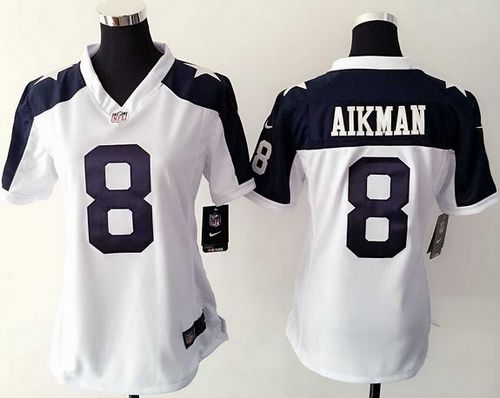 Women's Nike Cowboys #8 Troy Aikman White Thanksgiving Throwback Stitched NFL Jersey