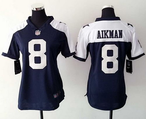 Women's Nike Cowboys #8 Troy Aikman Navy Blue Thanksgiving Throwback Stitched NFL Jersey