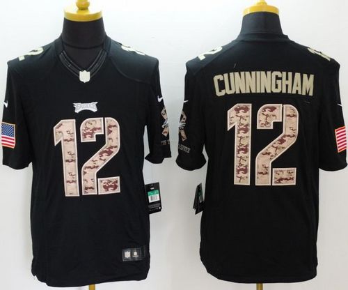 Nike Eagles #12 Randall Cunningham Black Men's Stitched NFL Limited Salute to Service Jersey