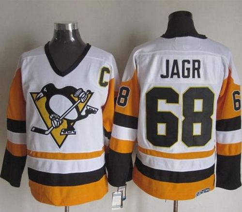 Penguins #68 Jaromir Jagr White Black CCM Throwback Stitched NHL Jersey
