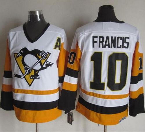 Penguins #10 Ron Francis White Black CCM Throwback Stitched NHL Jersey