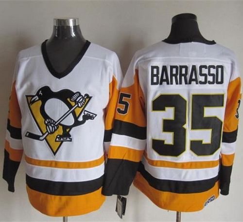 Penguins #35 Tom Barrasso White Black CCM Throwback Stitched NHL Jersey Penguins #35 Tom Barrasso White Black CCM Throwback Stitched NHL Jersey