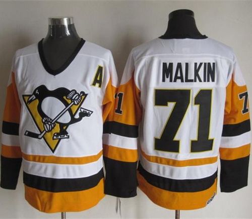Penguins #71 Evgeni Malkin White Black CCM Throwback Stitched NHL Jersey