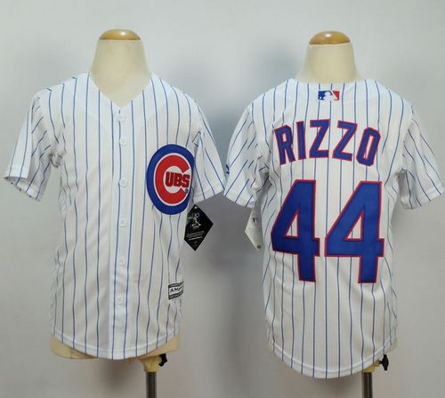 Youth Cubs #44 Anthony Rizzo White(Blue Strip) Cool Base Stitched Baseball Jersey