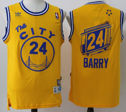 Golden State Warriors #24 Rick Barry Gold Throwback The City Stitched NBA Jersey