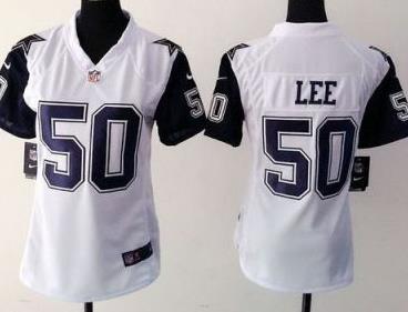 Women Nike Cowboys #50 Sean Lee White Stitched NFL Elite Rush Jersey