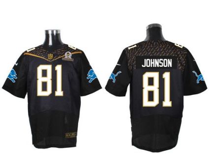 Nike Detroit Lions #81 Calvin Johnson Black 2016 Pro Bowl Men's Stitched NFL Elite Jersey