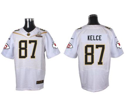 Nike Kansas City Chief #87 Travis Kelce White 2016 Pro Bowl Men's Stitched NFL Elite Jersey