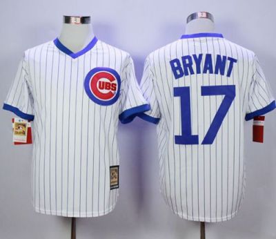 Chicago Cubs #17 Kris Bryant White Strip Home Cooperstown Stitched MLB Jersey