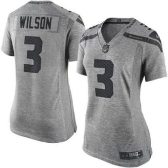 Women Nike Seahawks #3 Russell Wilson Gray Stitched NFL Limited Gridiron Gray Jersey