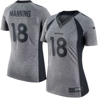 Women Nike Broncos #18 Peyton Manning Gray Stitched NFL Limited Gridiron