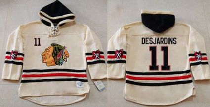 Chicago Blackhawks #11 Andrew Desjardins Cream Heavyweight Pullover Hoodie Stitched NHL Jersey