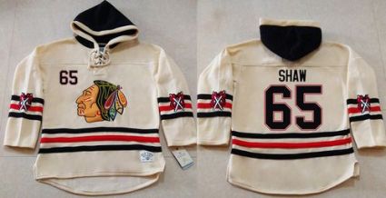 Chicago Blackhawks #65 Andrew Shaw Cream Heavyweight Pullover Hoodie Stitched NHL Jersey