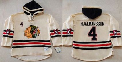 Chicago Blackhawks #4 Niklas Hjalmarsson Cream Heavyweight Pullover Hoodie Stitched NHL Jersey