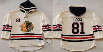 Chicago Blackhawks #81 Marian Hossa Cream Heavyweight Pullover Hoodie Stitched NHL Jersey