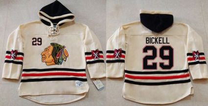 Chicago Blackhawks #29 Bryan Bickell Cream Heavyweight Pullover Hoodie Stitched NHL Jersey