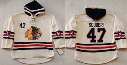 Chicago Blackhawks #47 Rob Scuderi Cream Heavyweight Pullover Hoodie Stitched NHL Jersey