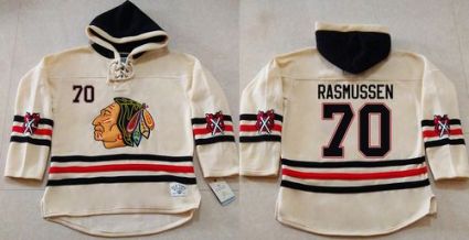 Chicago Blackhawks #70 Dennis Rasmussen Cream Heavyweight Pullover Hoodie Stitched NHL Jersey