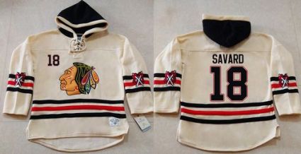 Chicago Blackhawks #18 Denis Savard Cream Heavyweight Pullover Hoodie Stitched NHL Jersey