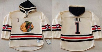 Chicago Blackhawks #1 Glenn Hall Cream Heavyweight Pullover Hoodie Stitched NHL Jersey