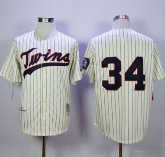 Mitchell And Ness Minnesota Twins #34 Kirby Puckett Cream Strip Throwback Stitched MLB Jersey Mitchell And Ness Minnesota Twins #34 Kirby Puckett Cream Strip Throwback Stitched MLB Jersey
