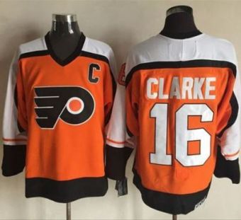 Philadelphia Flyers #16 Bobby Clarke Orange Black CCM Throwback Stitched NHL Jersey