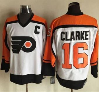 Philadelphia Flyers #16 Bobby Clarke White Black CCM Throwback Stitched NHL Jersey