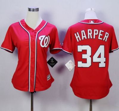 Women Washington Nationals #34 Bryce Harper Red Alternate 1 Stitched MLB Jersey