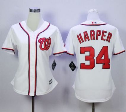 Women Washington Nationals #34 Bryce Harper White Fashion Stitched MLB Jersey