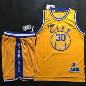 Golden State Warriors #30 Stephen Curry Gold Throwback The City A Set Stitched NBA Jersey