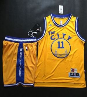 Golden State Warriors #11 Klay Thompson Gold Throwback The City A Set Stitched NBA Jersey